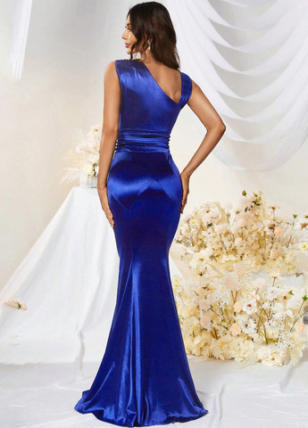 Синее вечернее платье годе SHEIN однотонное