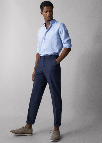 Темно-синие классические демисезонные прямые брюки Massimo Dutti