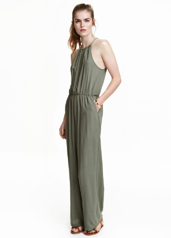 Комбінезон H&M комбінезон-брюки однотонний оливково-зелений кежуал