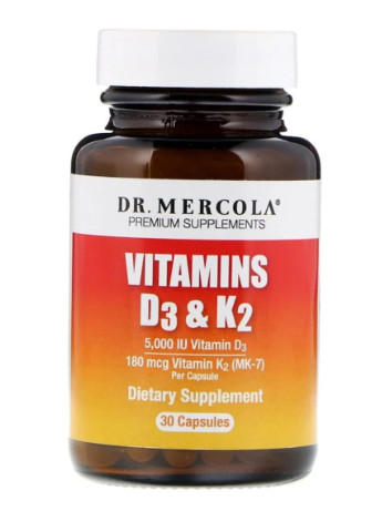 Вітаміни D3 і K2, Vitamins D3 & K2,, 30 капсул Dr. Mercola (228293300)