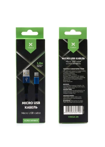 Дата кабель (VCPDCMFNB1B) Vinga USB 2.0 AM to Micro 5P 1m flat nylon blue (239381264)