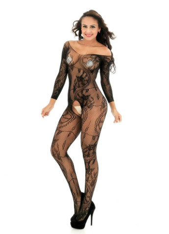 Сексуальный соблазнительный эротический бодистокинг боди комбинезон сетка – эротическое белье Langsha абстрактный чёрный откровенный полиамид, эластан