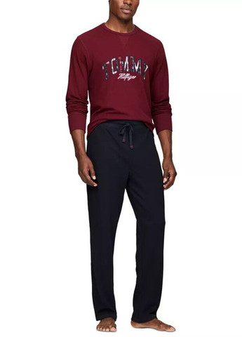 Лонгслів Tommy Hilfiger напис бордовий кежуали бавовна, трикотаж