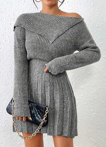 Сіра кежуал сукня сукня светр, плісована SHEIN однотонна