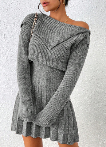 Сіра кежуал сукня сукня светр, плісована SHEIN однотонна