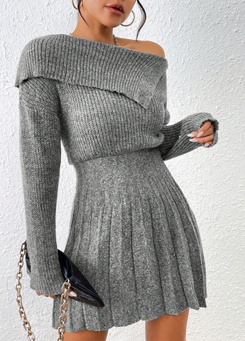 Сіра кежуал сукня сукня светр, плісована SHEIN однотонна