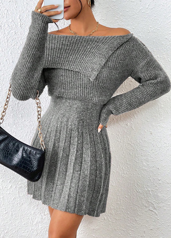 Сіра кежуал сукня сукня светр, плісована SHEIN однотонна