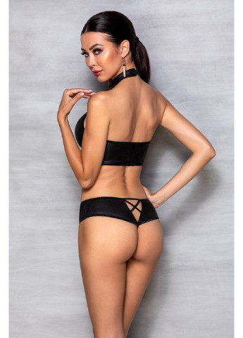 Комплект з еко-шкіри Nancy Bikini black XXL/XXXL -, бра та трусики з імітацією шнурівки Passion (255459110)