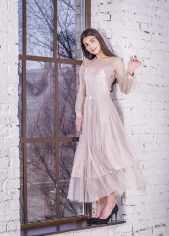 Золотий вечірня сукня з спідницею-сонце, а-силует FashionYouWant однотонна