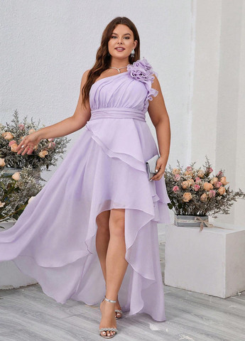 Лиловое праздничный, вечернее платье на одно плечо SHEIN однотонное