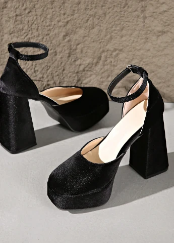 SHEIN Туфлі анкл страп чорний з текстиль, китай — демісезон (342719426)