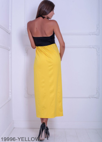 Жовтий кежуал яскрава двоколірна пляжне плаття з відкритою спиною і зав'язками на шиї galantis жёлтый Podium однотонна