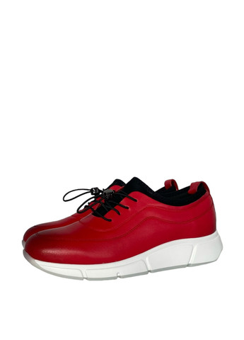 Красные осенние женские кроссовки Meego с белой подошвой
