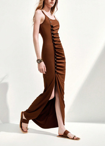 Коричнева святковий, кежуал сукня силуетна, з відкритими плечима, сукня-майка SHEIN однотонна