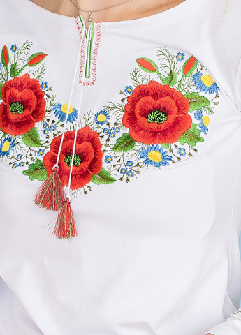 Біла вишита футболка для дівчинки з довгим рукавом маковий цвіт Melanika візерунок квітковий бавовна (252854276)