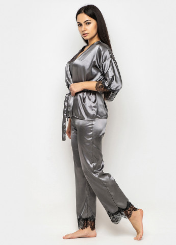 Серый демисезонный комплект (блуза, брюки) Ghazel