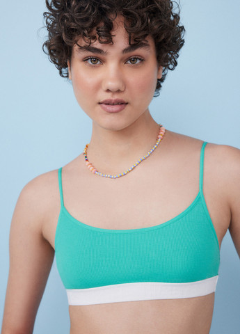 Зелёный топ бюстгальтер Hi&Bye без косточек хлопок