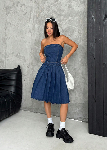 Синее джинсовое, кэжуал платье с открытой спиной, клеш SHEIN однотонное