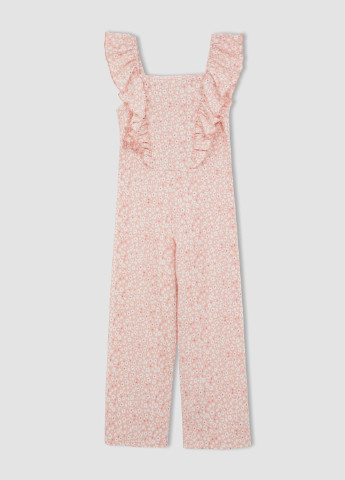 Комбинезон DeFacto комбинезон-брюки цветочный светло-розовый кэжуал полиэстер