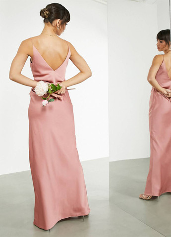 Розовое вечернее платье с открытой спиной Asos однотонное