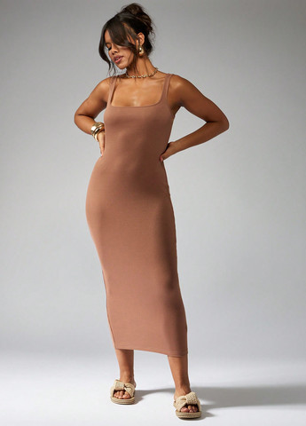 Темно-бежева кежуал сукня сукня-майка SHEIN однотонна