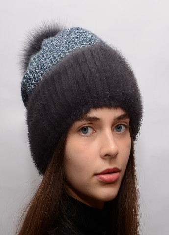 Жіноча зимова норкова в'язана шапка з бубоном Меховой Стиль соты (199007406)