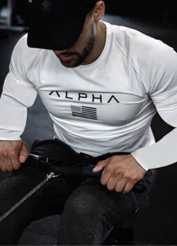 Белый демисезонный спортивный лонгслив Alpha однотонный