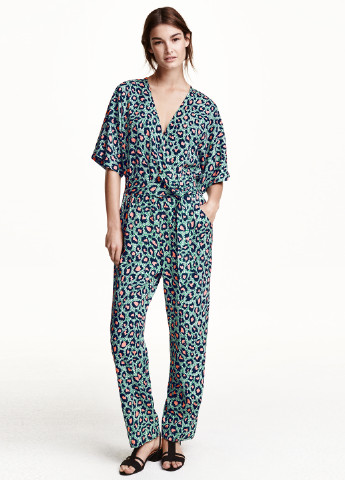Комбинезон H&M комбинезон-брюки абстрактный зелёный кэжуал
