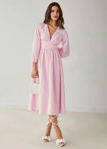 Розовое кэжуал платье а-силуэт SHEIN однотонное
