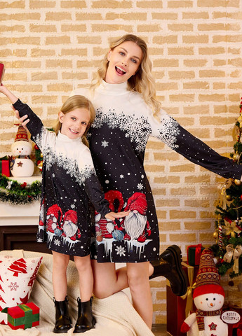 Чорно-білий святковий сукня а-силует SHEIN з новорічним принтом