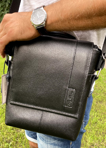 Сумка чоловіча шкіряна повсякденна з клапаном 309 B чорна Tom Stone (213138573)