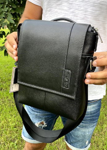 Сумка чоловіча шкіряна повсякденна з клапаном 309 B чорна Tom Stone (213138573)