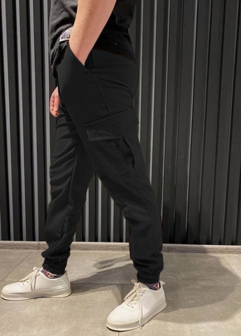 Черные спортивные, кэжуал демисезонные джоггеры, карго брюки No Brand