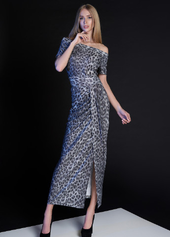 Серое повседневный модна сукня сірого кольору Jadone Fashion леопардовый