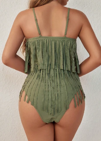 Оливковий (хакі) літній купальник суцільний SHEIN