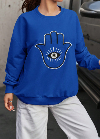 Синій світшот SHEIN однотонний вишивка (325828066)