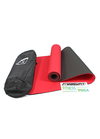 Килимок для йоги TPE + TC ECO-Friendly 6 мм червоний з чорним (мат-каремат спортивний, йогамат для фітнесу, пілатесу) EasyFit (237596301)