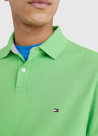 Зеленая футболка-поло для мужчин Tommy Hilfiger однотонная