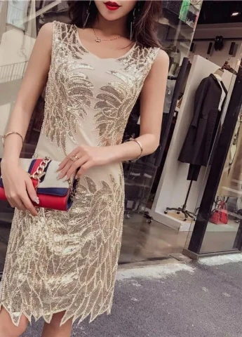 Золотий вечірня плаття, сукня FashionYouWant однотонна