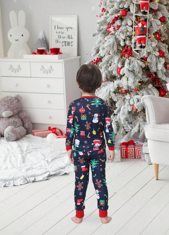 Темно-синяя зимняя пижама (лонгслив, брюки) лонгслив + брюки SHEIN