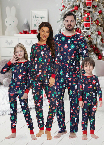 Темно-синяя зимняя пижама (лонгслив, брюки) лонгслив + брюки SHEIN