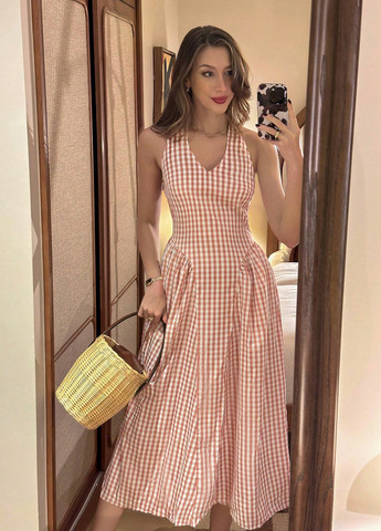 Комбинированное кэжуал платье клеш, с открытой спиной SHEIN в клетку