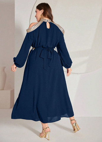 Темно-синя святковий, коктейльна сукня кльош SHEIN однотонна