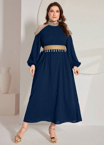 Темно-синя святковий, коктейльна сукня кльош SHEIN однотонна