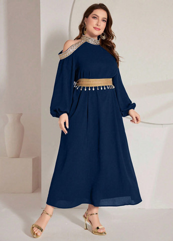 Темно-синя святковий, коктейльна сукня кльош SHEIN однотонна