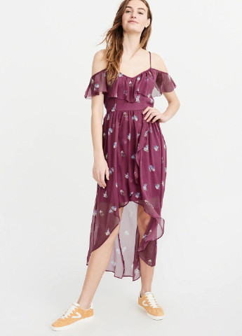 Бордовое коктейльное платье Abercrombie & Fitch с цветочным принтом