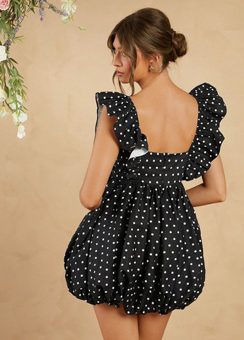 Чорна кежуал сукня балон, бебі долл, з відкритою спиною SHEIN в горошок