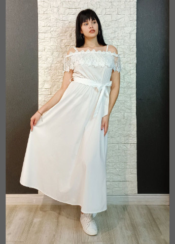 Білий кежуал сукня а-силует, з відкритими плечима Lumina однотонна