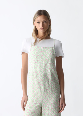 Комбинезон Lefties комбинезон-брюки цветочный зелёный кэжуал вискоза