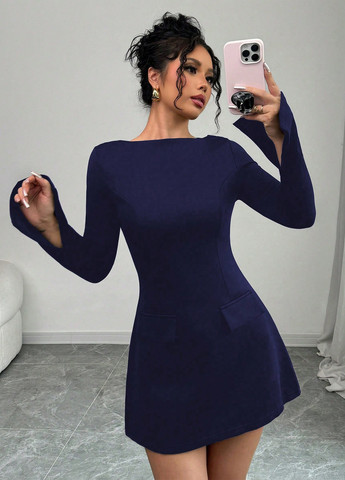 Темно-синее кэжуал платье SHEIN однотонное